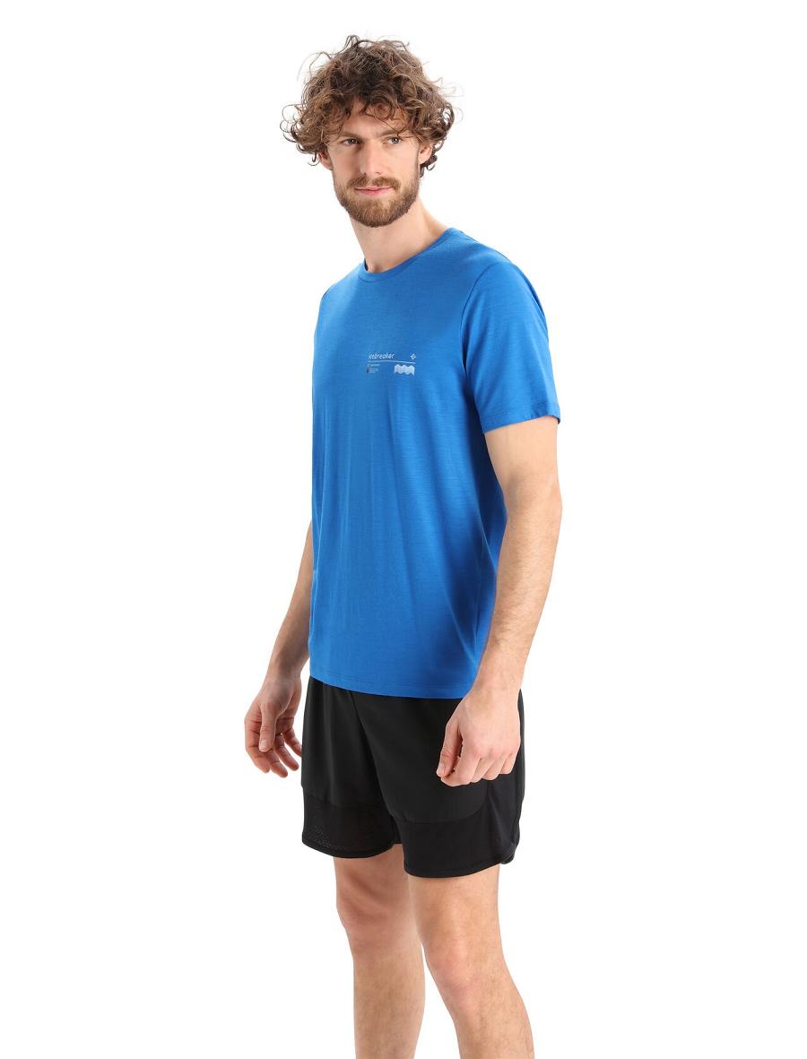 Men's Icebreaker Merino Tech Lite II Short Sleeve Alpine Zone T Shirts Lazurite | CA 1770FDNM